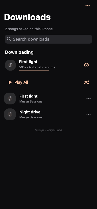 Musyn download manager showing transfer progress